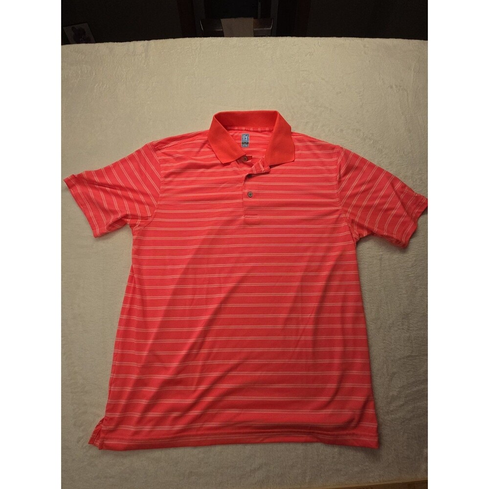PGA Tour Polo Shirt Men's Large L Pink Striped Short Sleeve Breathable